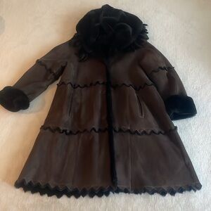 Natural suede/ shearling  Brown custom coat by Konstantine N.Y. Approx size 10